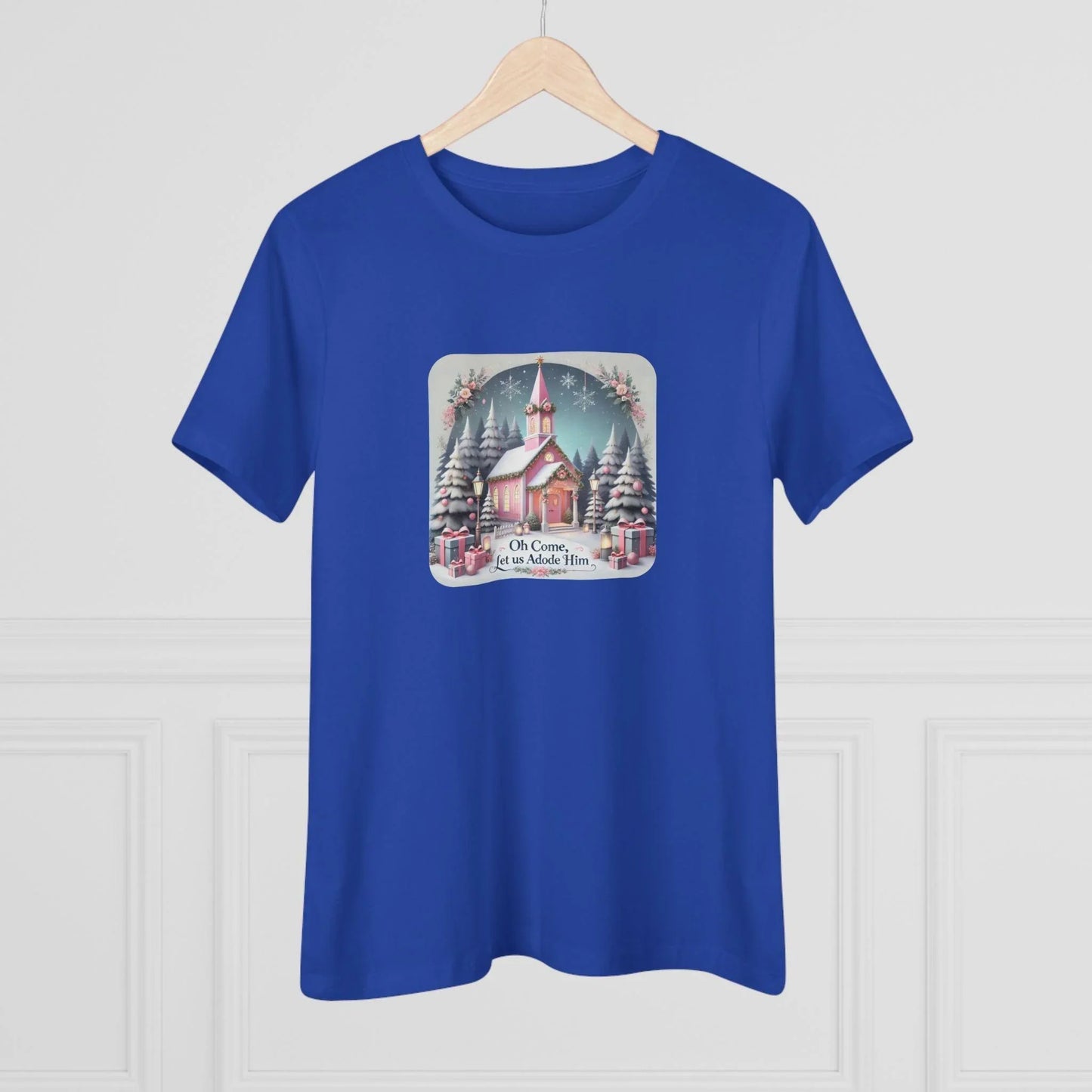💖⛪ Pink Church - Oh Come, Let Us Adore Him ❄️🎁 - Women's Softstyle Tee - Whippie's