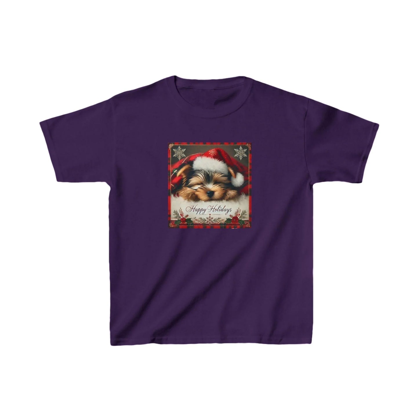 Snoozing Santa's Little Helper: Happy Holidays 🐶 Kids Heavy Cotton™ Tee! - Whippie's