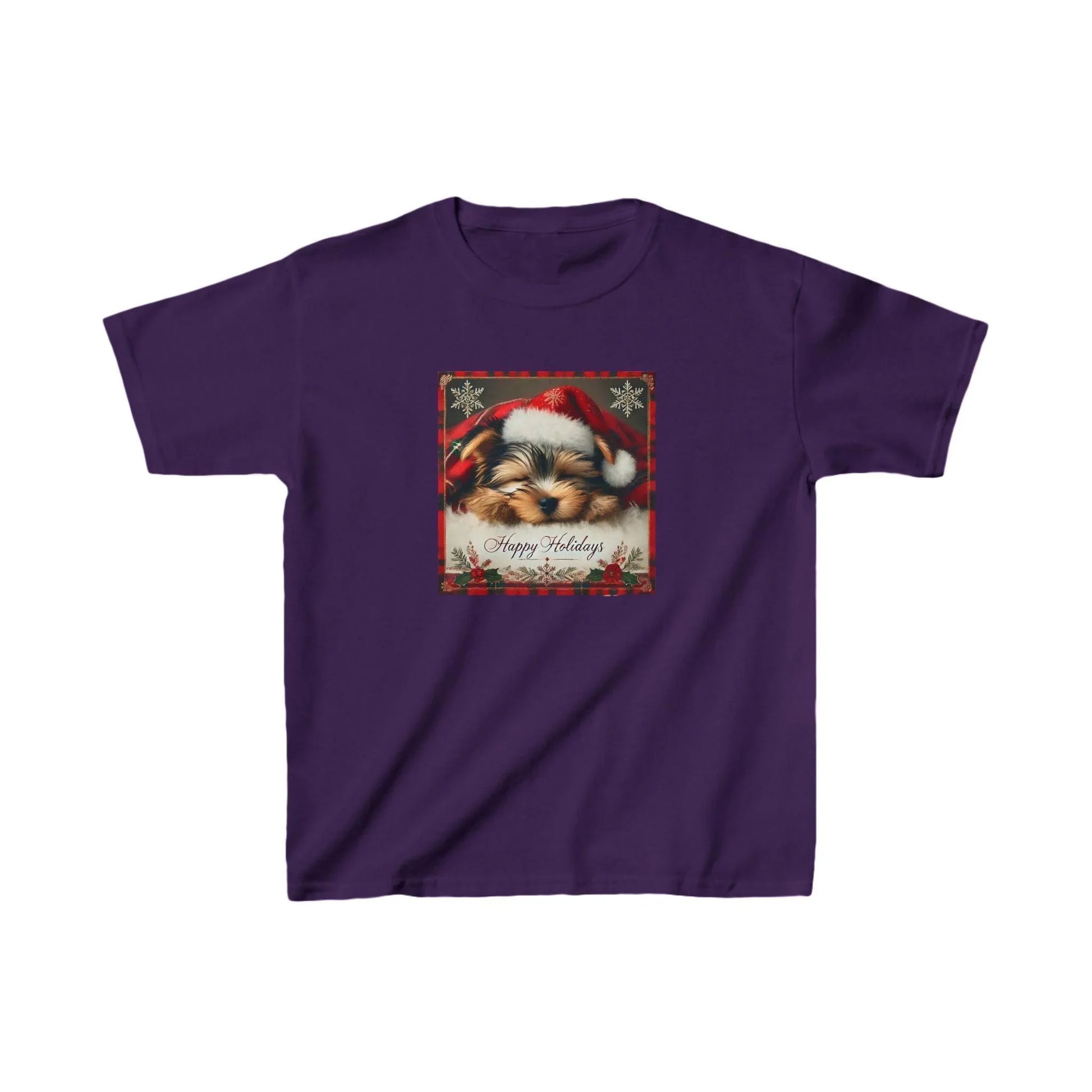 Snoozing Santa's Little Helper: Happy Holidays 🐶 Kids Heavy Cotton™ Tee! - Whippie's