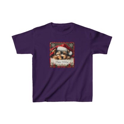 Snoozing Santa's Little Helper: Happy Holidays 🐶 Kids Heavy Cotton™ Tee! - Whippie's