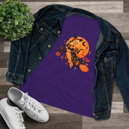 Purple blonde witch shirt styled with denim jacket and sneakers