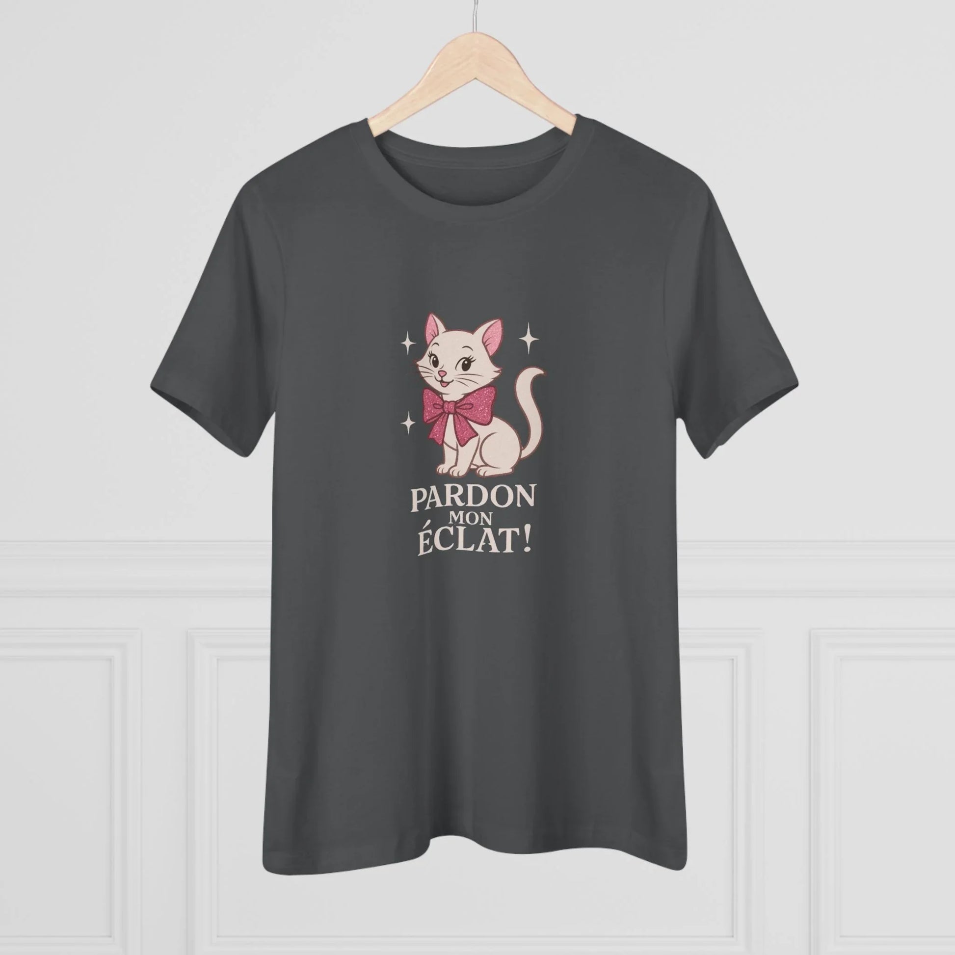 Pardon Mon Éclat White Sparkly Cat with Pink Bow Women's Tee - Whippie's