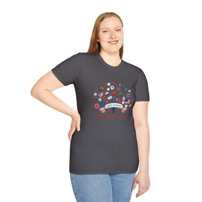 Merry Happy Everything 🎉 Unisex T-Shirt - Red, White & Blue Holiday Cheer! - Whippie's