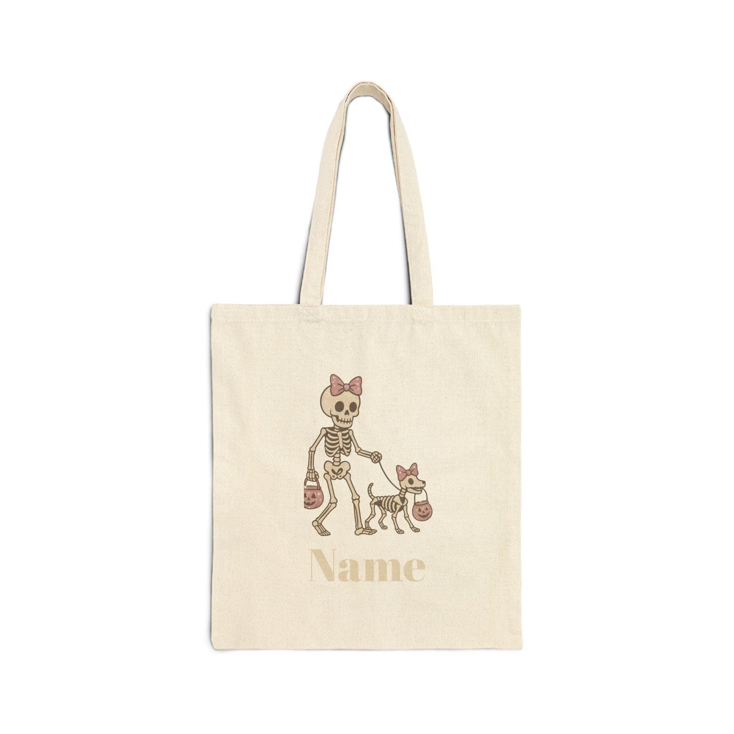 Pink Bow Halloween Friends Cotton Canvas Tote Bag - Personalizable