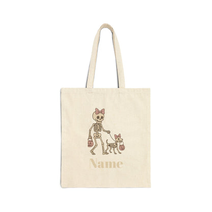 Pink Bow Halloween Friends Cotton Canvas Tote Bag - Personalizable