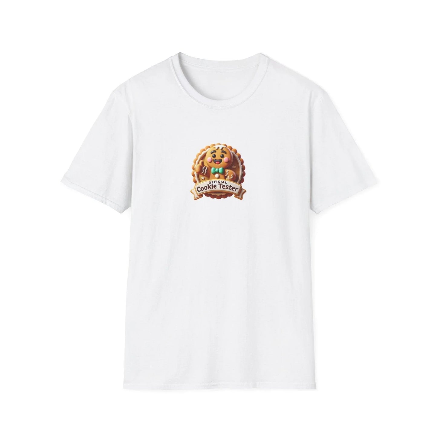 Official Cookie Tester 🍪 – Fun Gingerbread Design with Peeking Gingerbread Man - Unisex Softstyle Tee - Whippie's