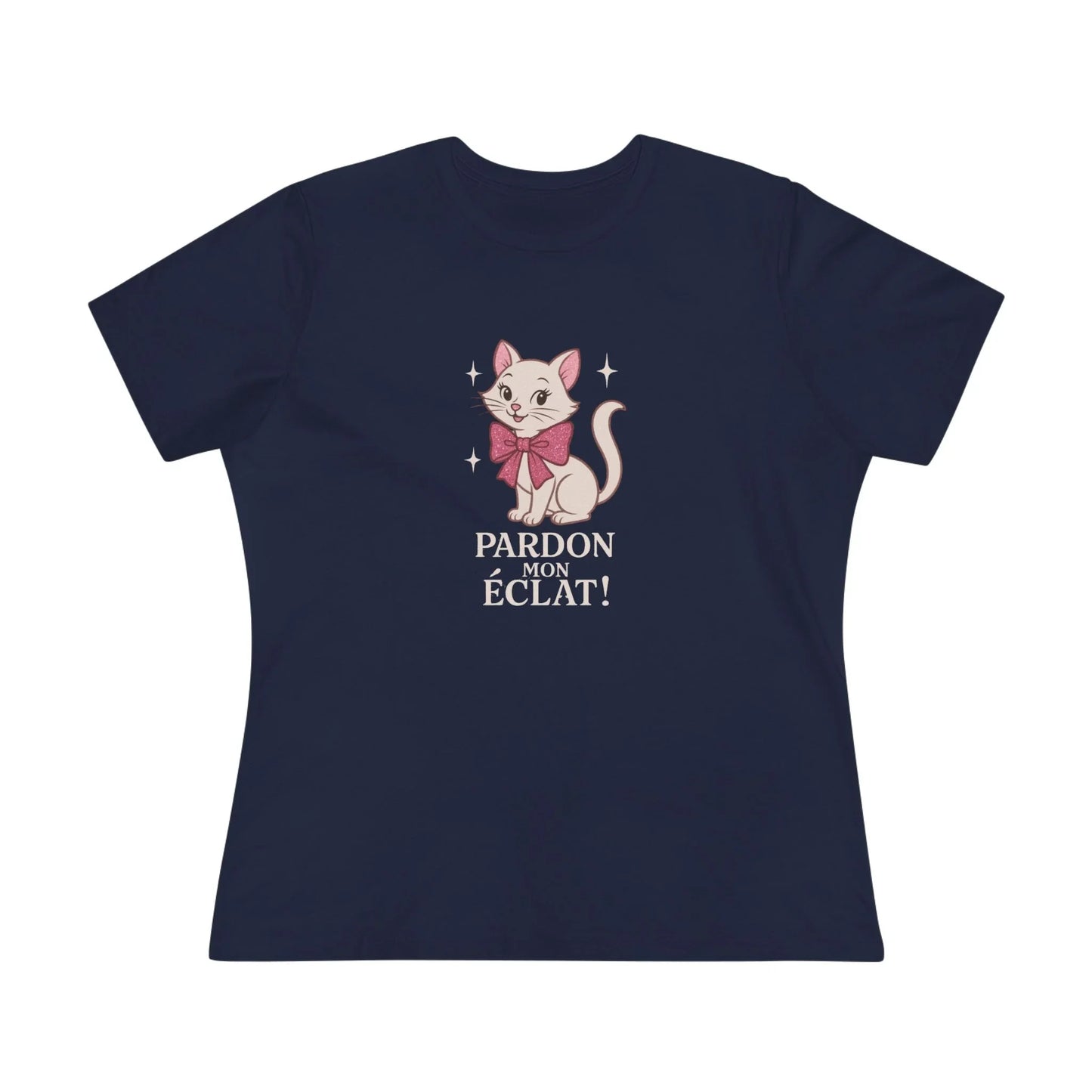 Pardon Mon Éclat White Sparkly Cat with Pink Bow Women's Tee - Whippie's