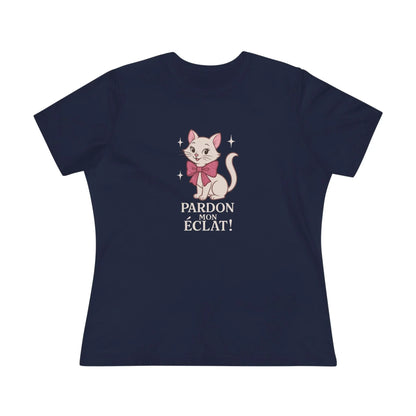 Pardon Mon Éclat White Sparkly Cat with Pink Bow Women's Tee - Whippie's