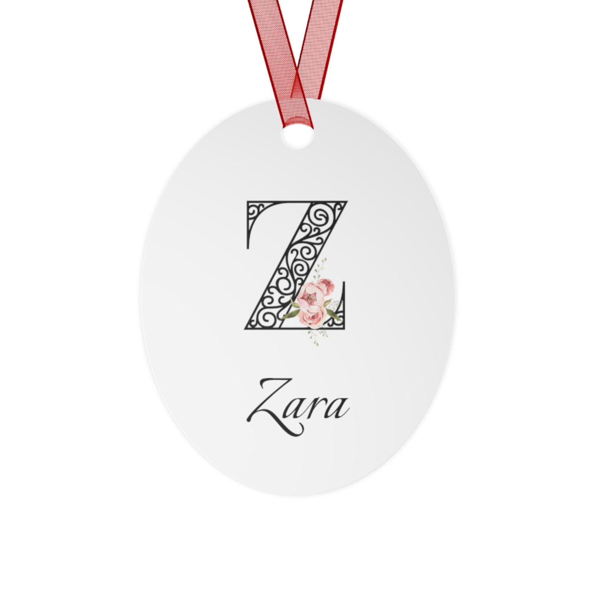 Floral Letters: Letter Z - Peony Metal Christmas Ornament - Personalizable - Whippie's
