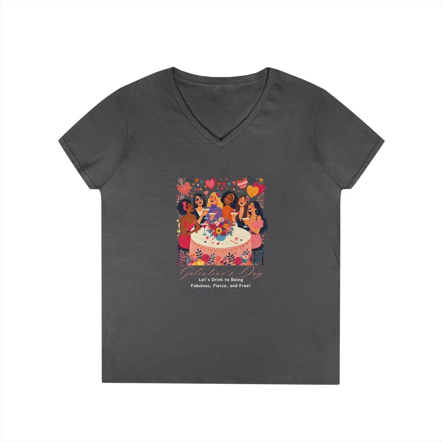 💖 Galentine's Day: Fabulous, Fierce & Free! 🥂 Ladies' V-Neck Tee ✨ Celebrate the power of female friendship! - Whippie's