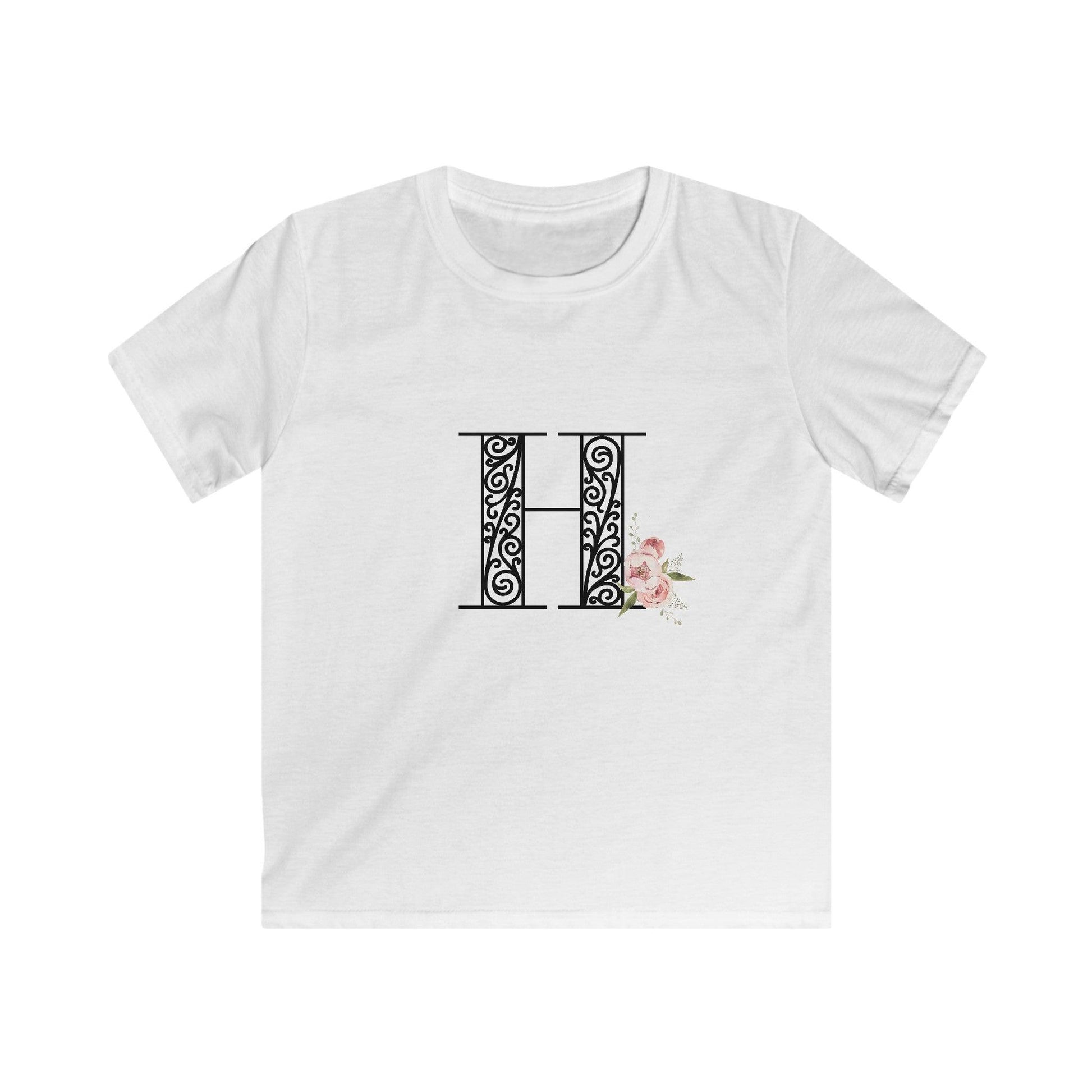 Floral Letters: Letter H - Kids Softstyle Tee - Whippie's