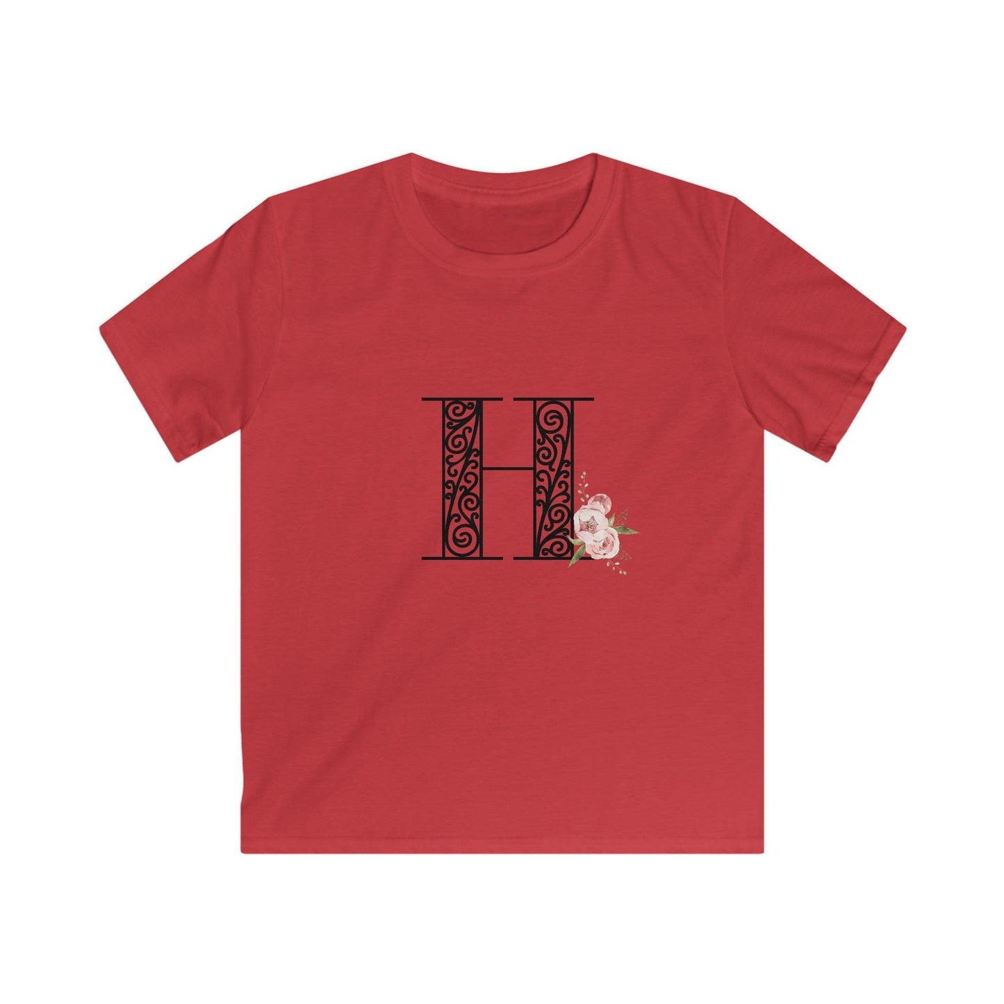 Floral Letters: Letter H - Kids Softstyle Tee - Whippie's