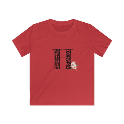 Floral Letters: Letter H - Kids Softstyle Tee - Whippie's
