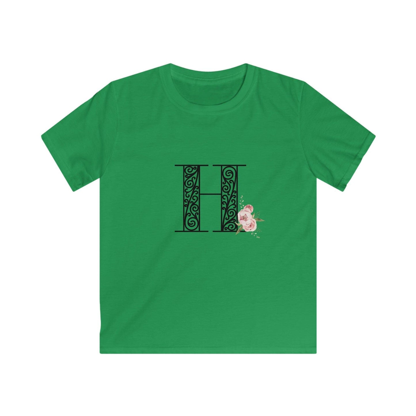 Floral Letters: Letter H - Kids Softstyle Tee - Whippie's