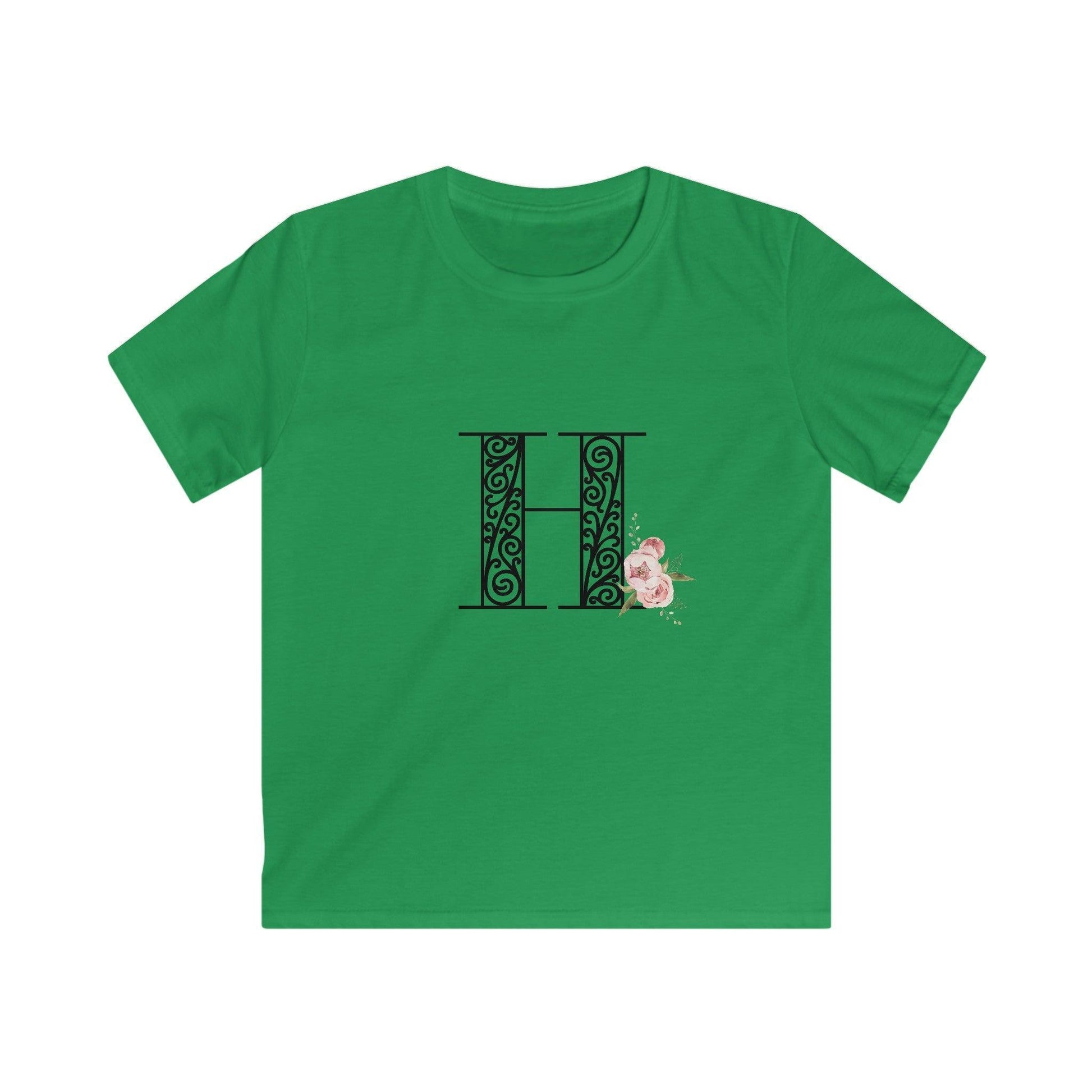 Floral Letters: Letter H - Kids Softstyle Tee - Whippie's