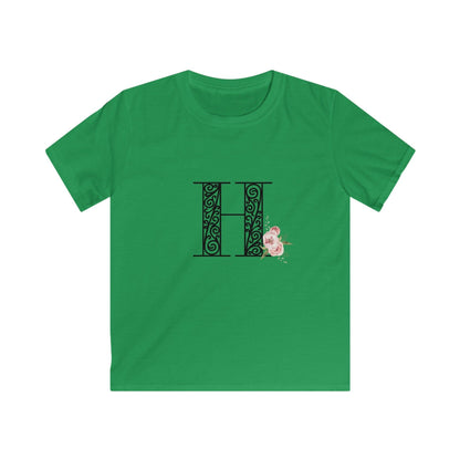 Floral Letters: Letter H - Kids Softstyle Tee - Whippie's