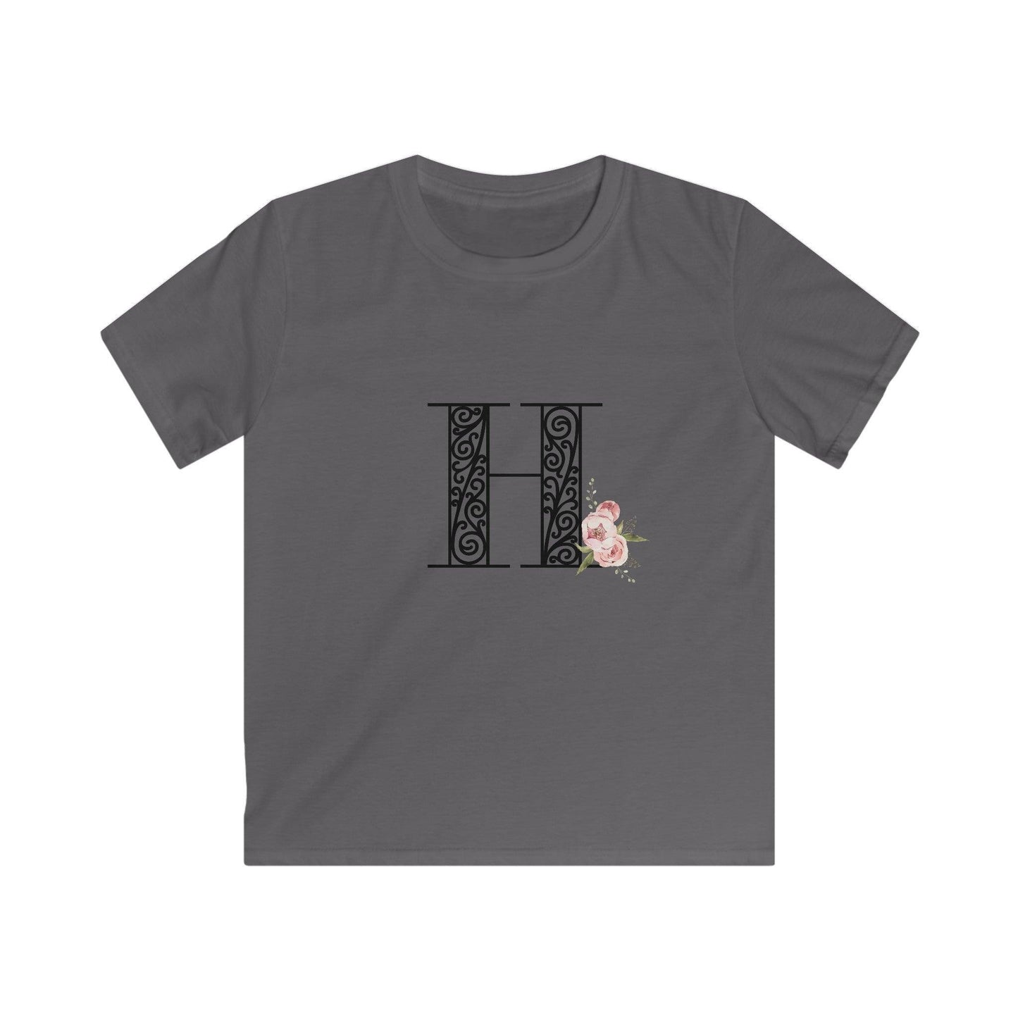 Floral Letters: Letter H - Kids Softstyle Tee - Whippie's