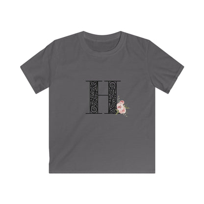 Floral Letters: Letter H - Kids Softstyle Tee - Whippie's