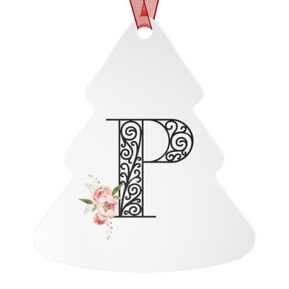 Floral Letters: Letter P - Metal Christmas Ornament - Whippie's