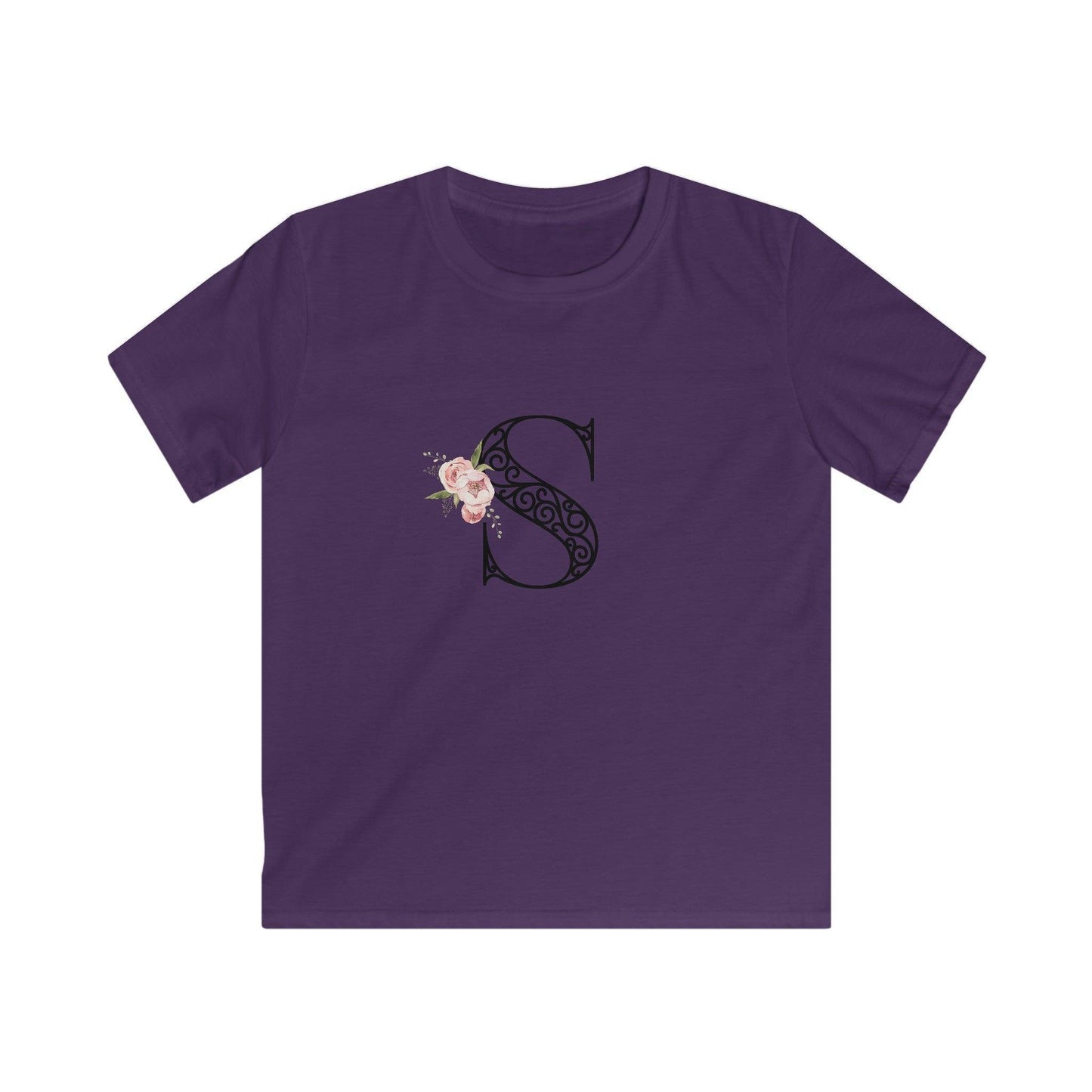 Floral Letters: Letter S - Kids Softstyle Tee - Whippie's