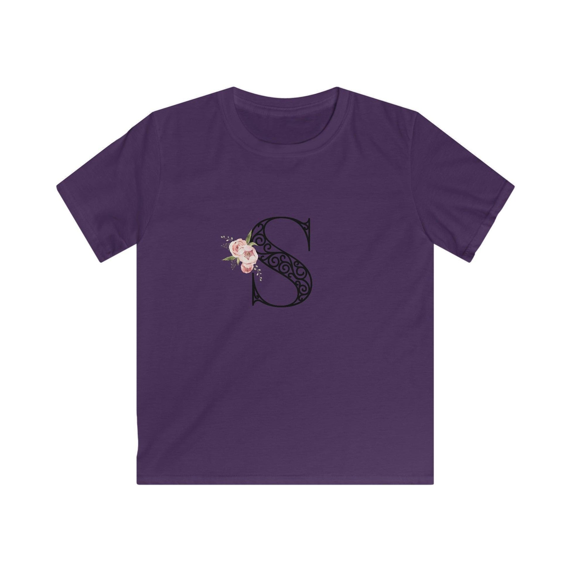 Floral Letters: Letter S - Kids Softstyle Tee - Whippie's