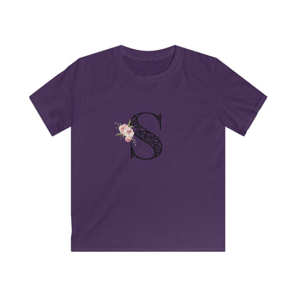 Floral Letters: Letter S - Kids Softstyle Tee - Whippie's