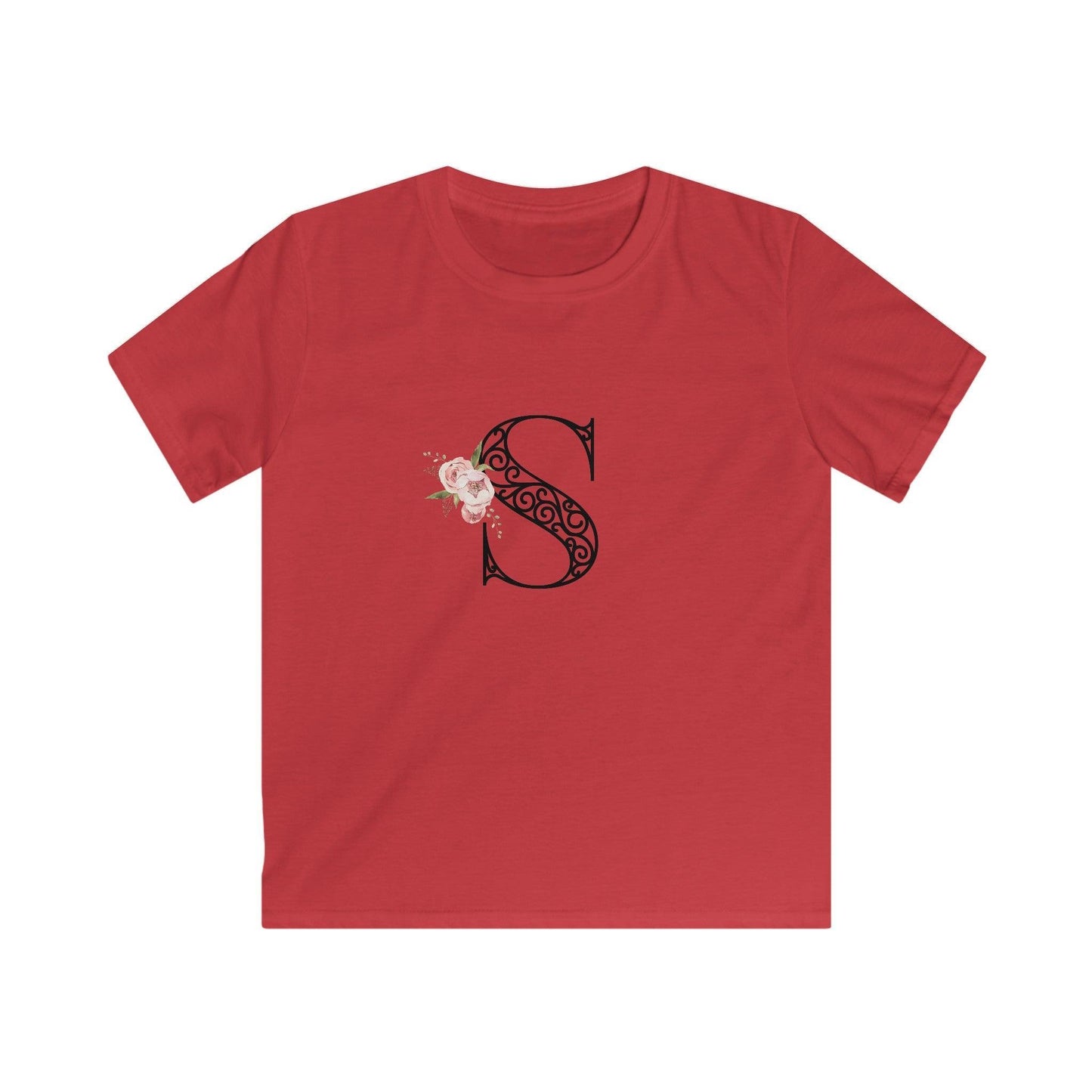 Floral Letters: Letter S - Kids Softstyle Tee - Whippie's