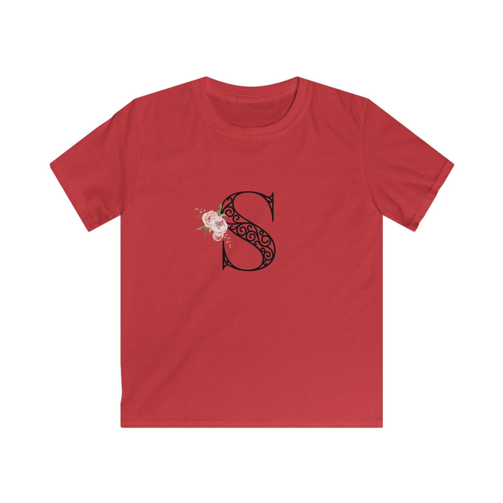 Floral Letters: Letter S - Kids Softstyle Tee - Whippie's