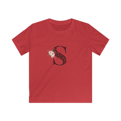 Floral Letters: Letter S - Kids Softstyle Tee - Whippie's