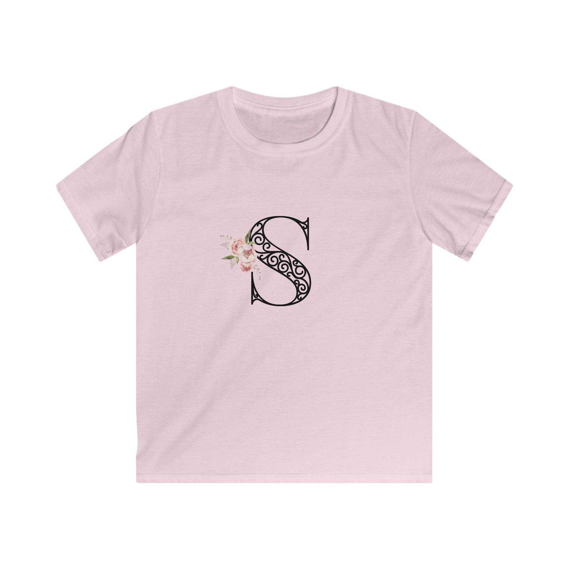 Floral Letters: Letter S - Kids Softstyle Tee - Whippie's
