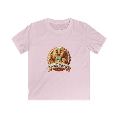 Official Cookie Tester 🍪 – Fun 3D Gingerbread Circle with Peekaboo Gingerbread Man - Kids Unisex Softstyle Tee - Whippie's