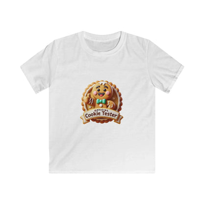 Official Cookie Tester 🍪 – Fun 3D Gingerbread Circle with Peekaboo Gingerbread Man - Kids Unisex Softstyle Tee - Whippie's