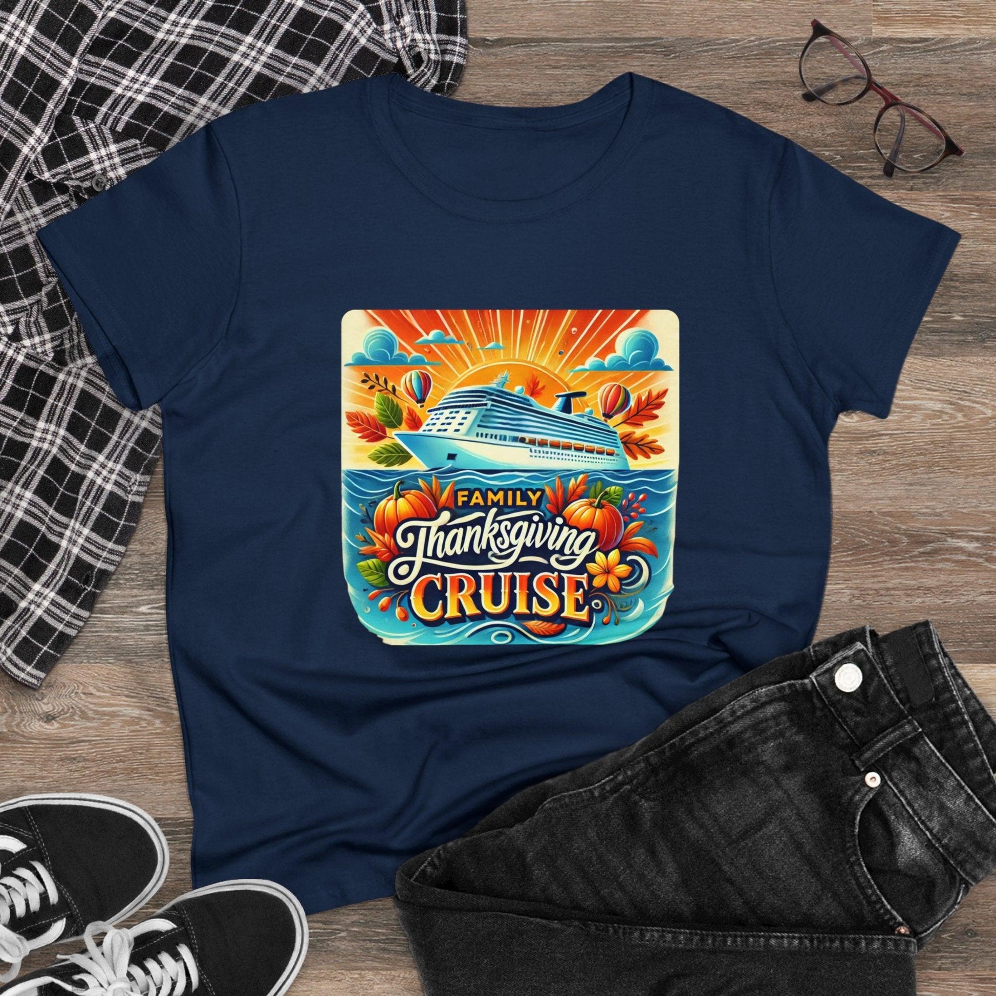 Family Thanksgiving Cruise - Gobble 'til You Wobble! 🚢🍂 Women's Midweight Cotton Tee - Whippie's