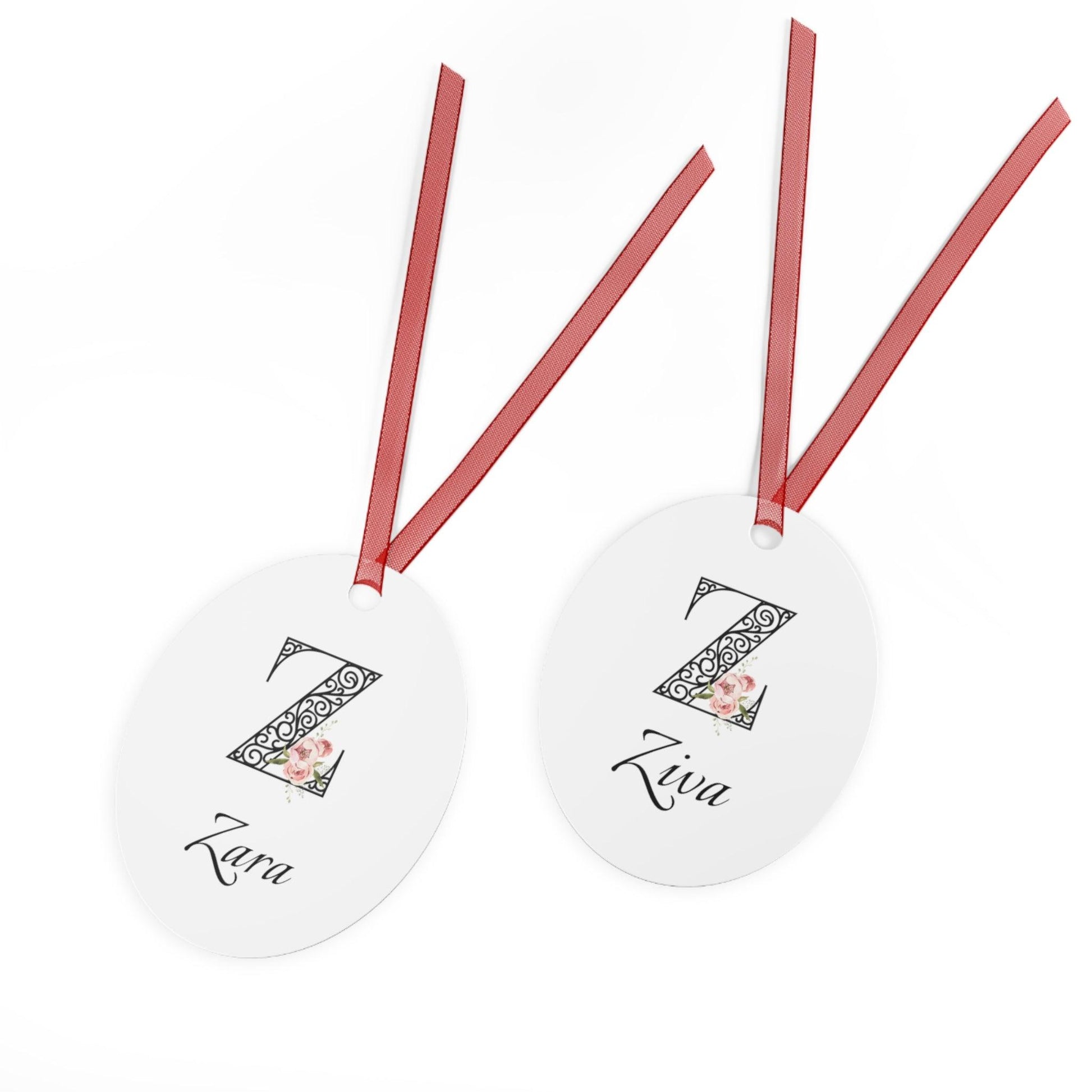 Floral Letters: Letter Z - Peony Metal Christmas Ornament - Personalizable - Whippie's
