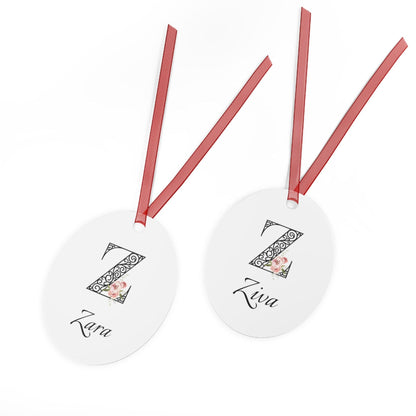 Floral Letters: Letter Z - Peony Metal Christmas Ornament - Personalizable - Whippie's