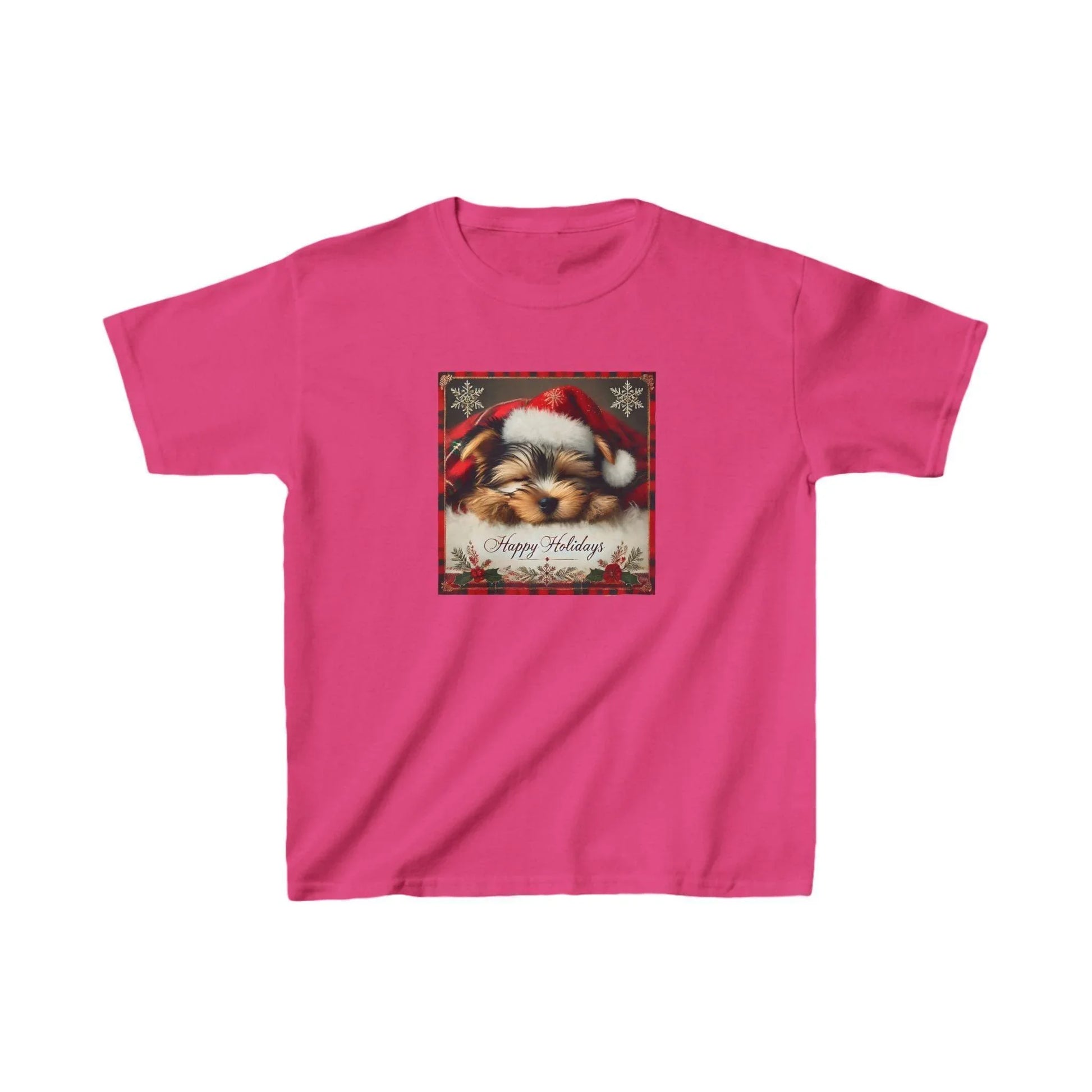 Snoozing Santa's Little Helper: Happy Holidays 🐶 Kids Heavy Cotton™ Tee! - Whippie's
