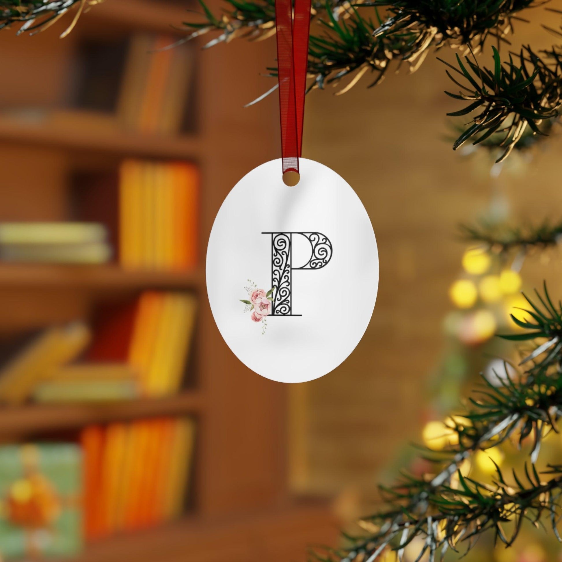 Floral Letters: Letter P - Metal Christmas Ornament - Whippie's