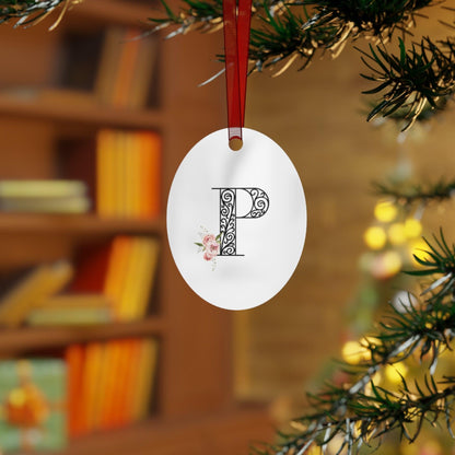 Floral Letters: Letter P - Metal Christmas Ornament - Whippie's