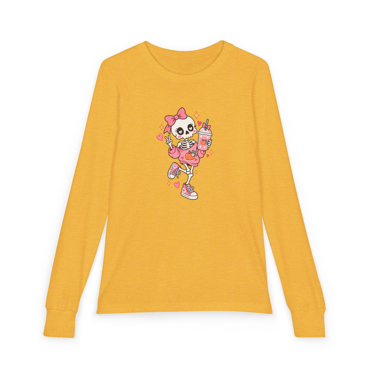 Pumpkin Spice Skeleton Cute Halloween Shirt | Youth Long Sleeve