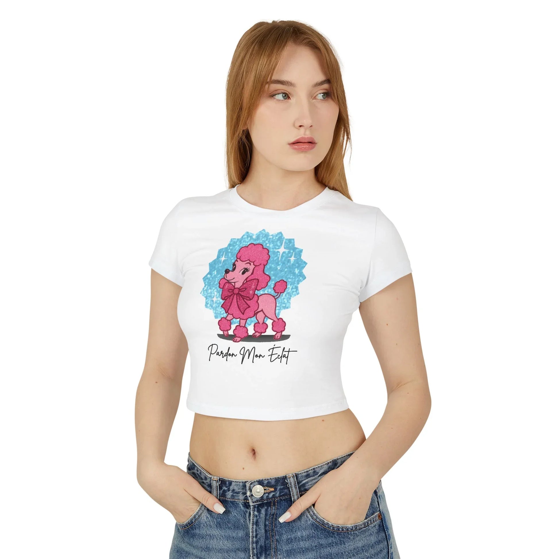 Pardon Mon Éclat (Excuse My Sparkle) Pink Poodle Women's Baby Tee - Whippie's