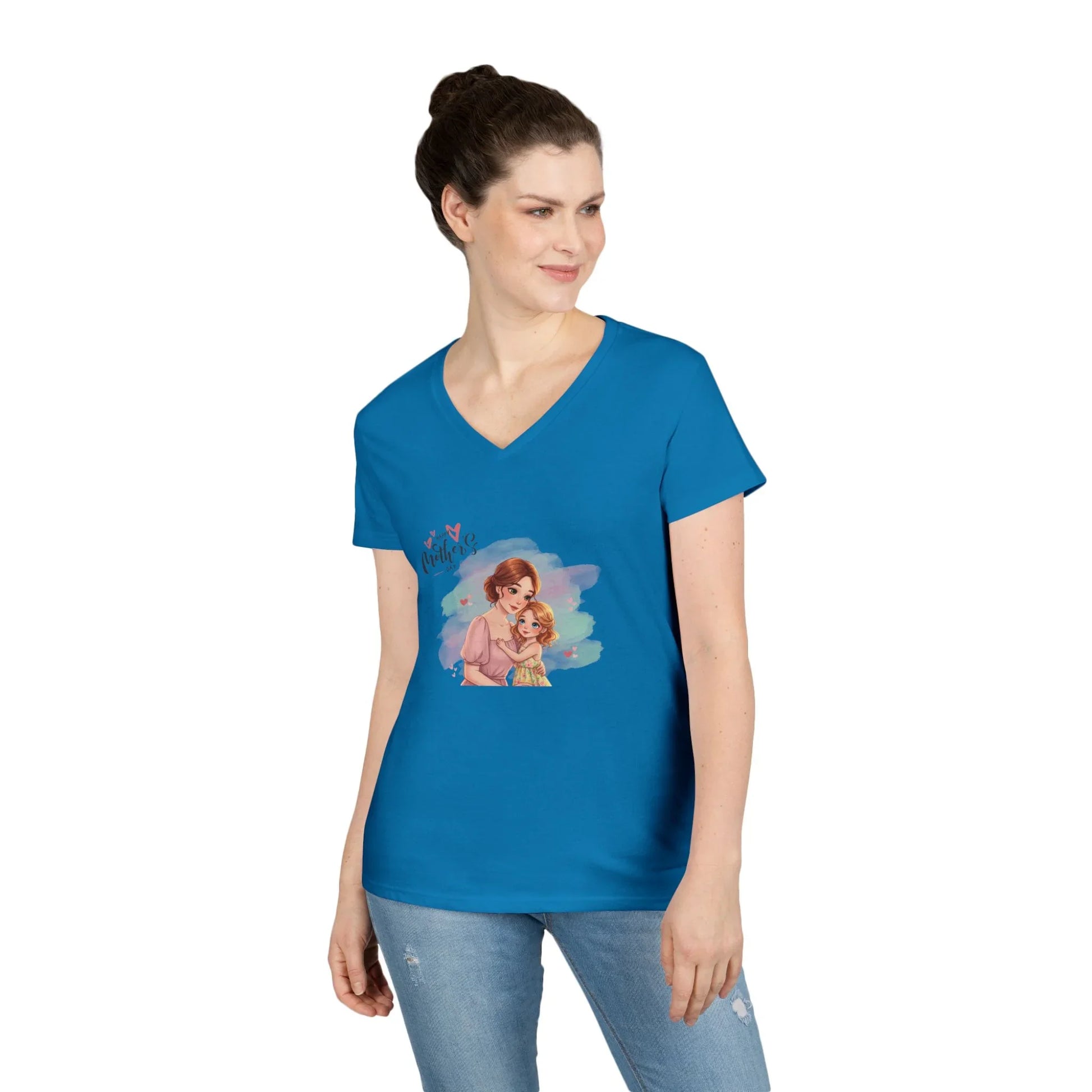 Happy Mother's Day Mom & Daughter Hug V-Neck T-Shirt - Whippie's