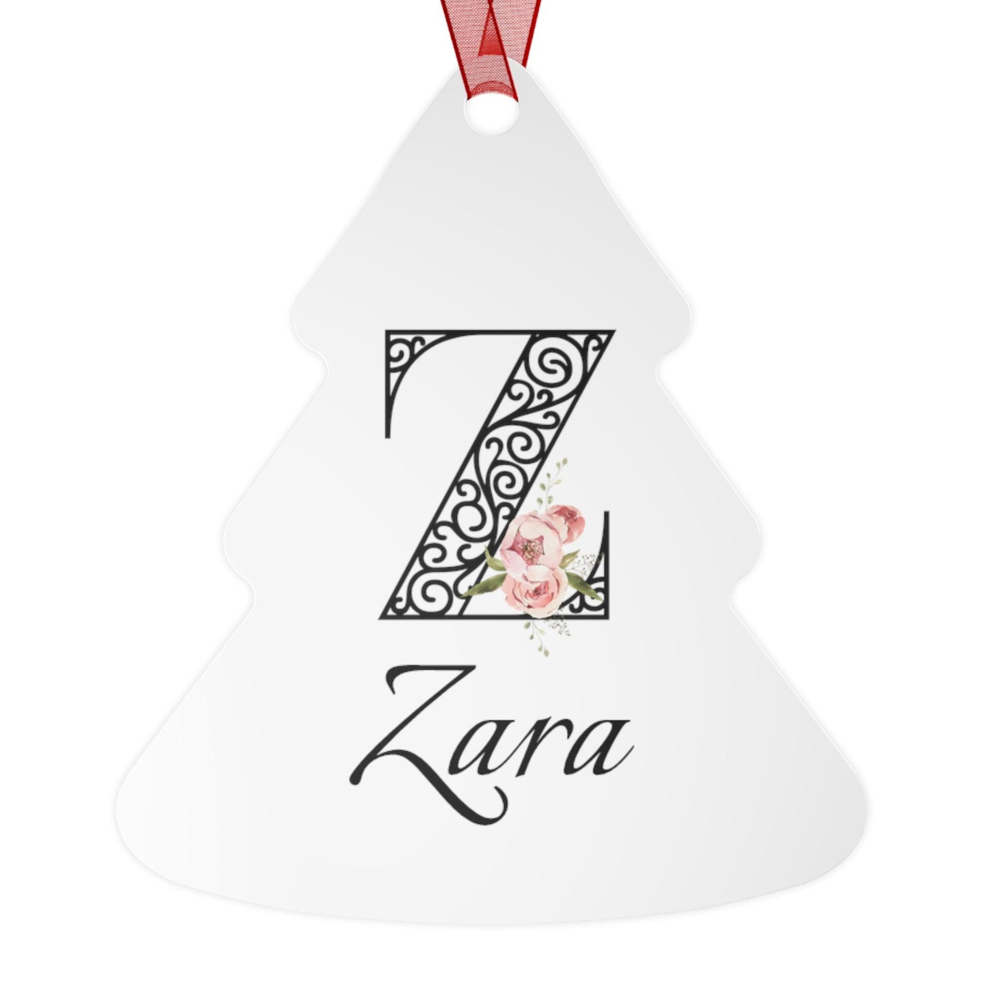Floral Letters: Letter Z - Peony Metal Christmas Ornament - Personalizable - Whippie's