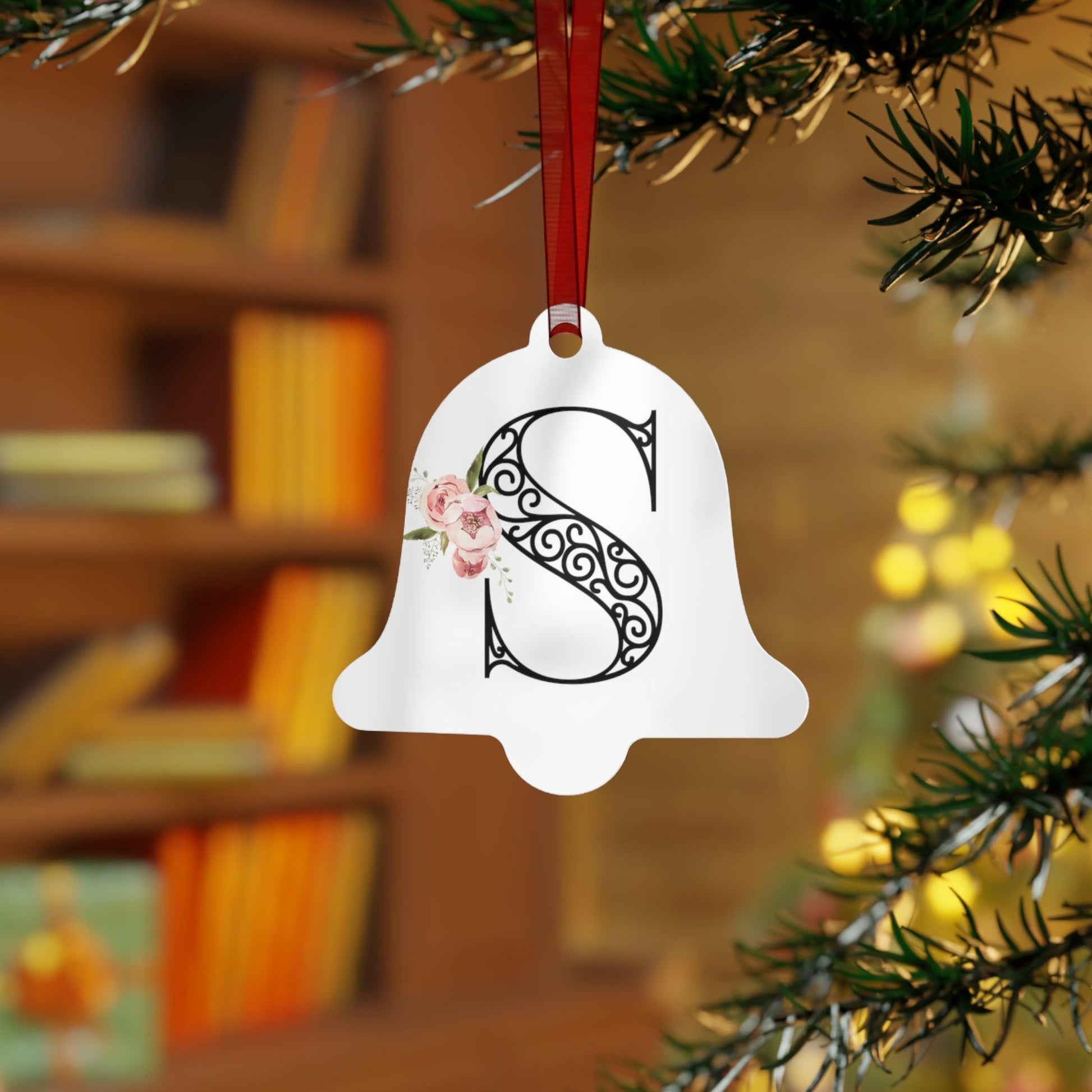 Floral Letters: Letter S - Metal Christmas Ornament - Whippie's