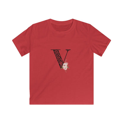 Floral Letters: Letter V - Kids Softstyle Tee - Whippie's