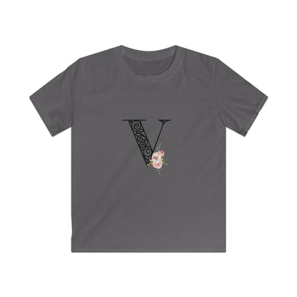 Floral Letters: Letter V - Kids Softstyle Tee - Whippie's