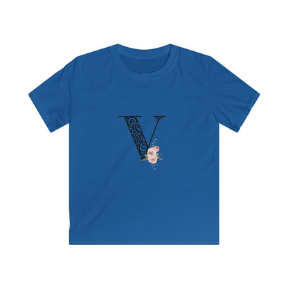 Floral Letters: Letter V - Kids Softstyle Tee - Whippie's