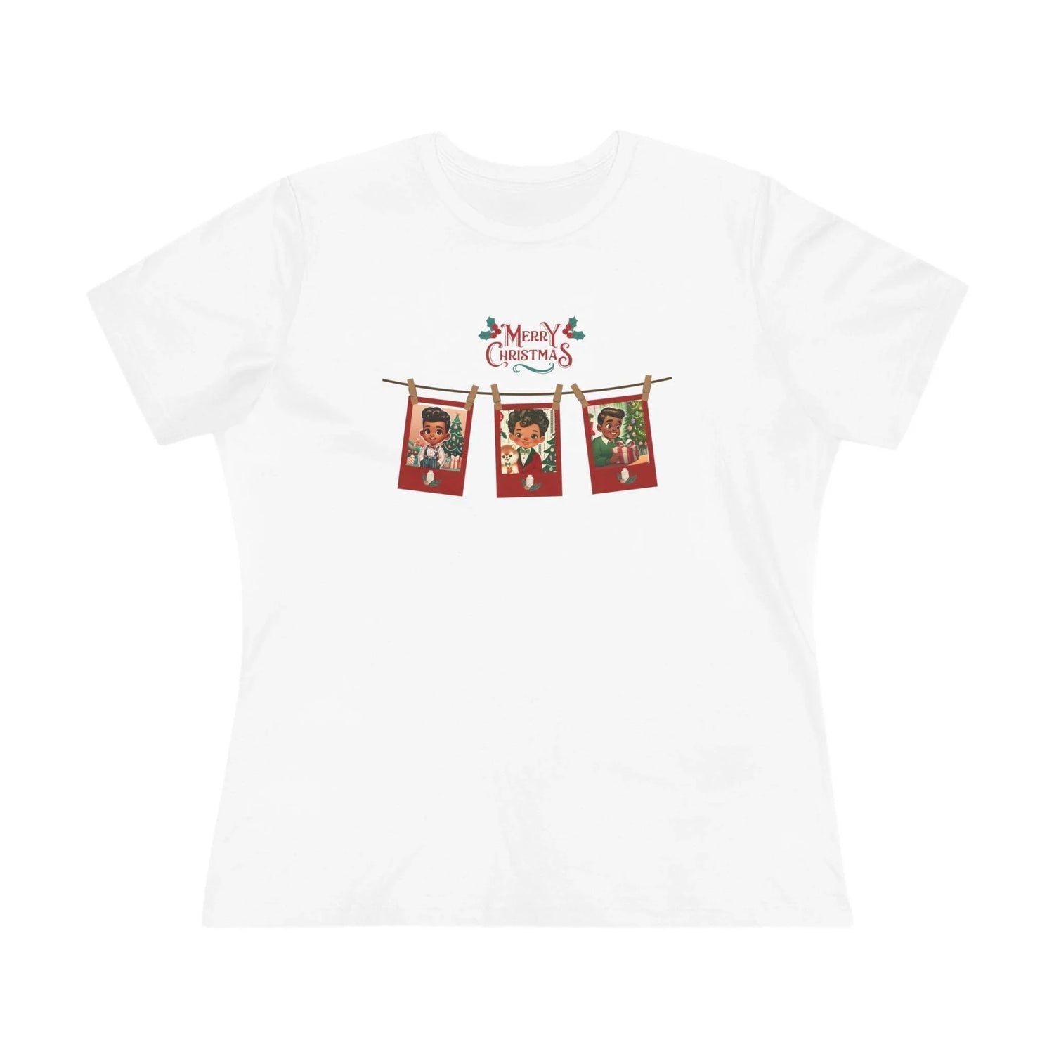 Merry Christmas - Photo Banner - Darker Skin Tone - Women's Softstyle Tee - Whippie's