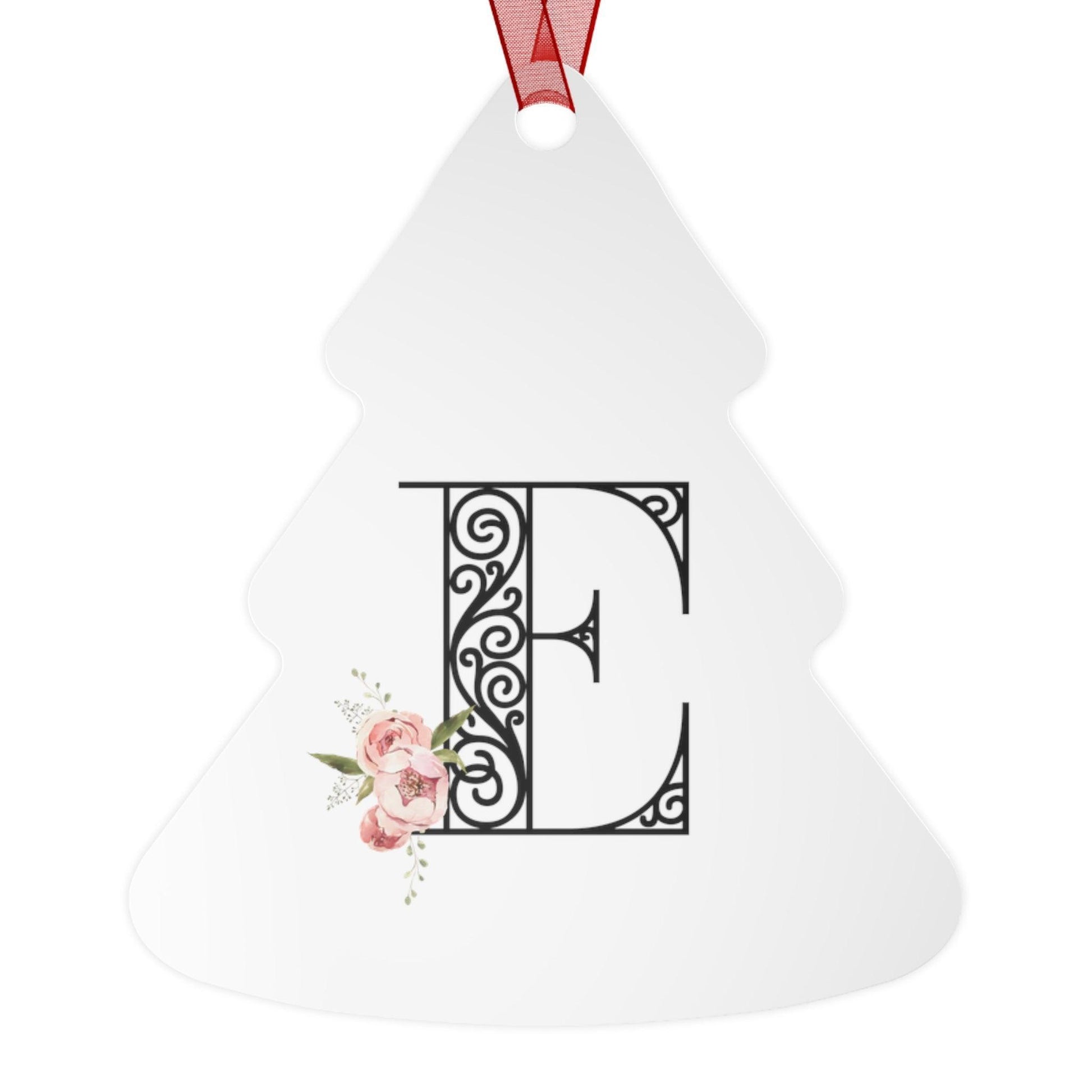 Floral Letters: Letter E - Metal Christmas Ornament - Whippie's