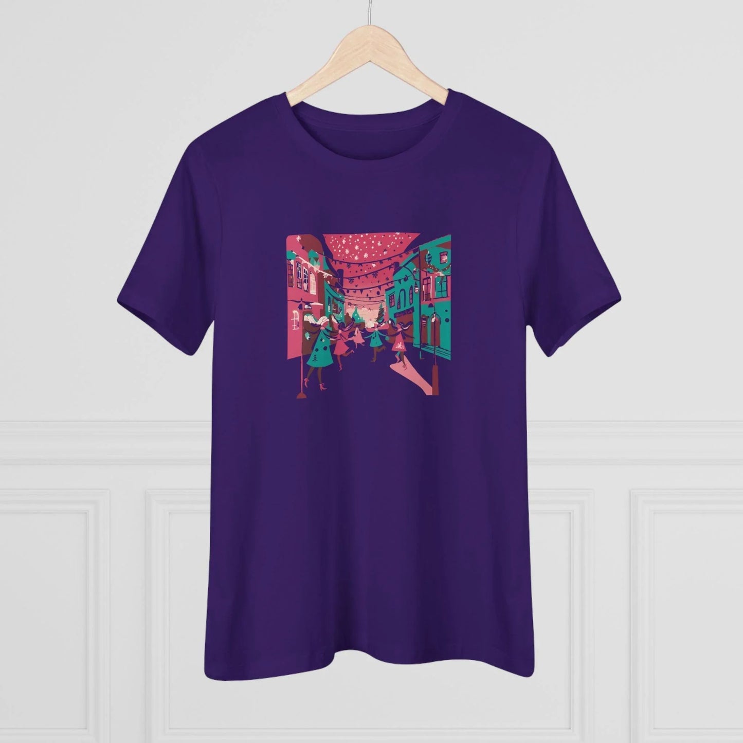 Pink and Teal Holiday Village - Women's Softstyle Tee - Whippie's