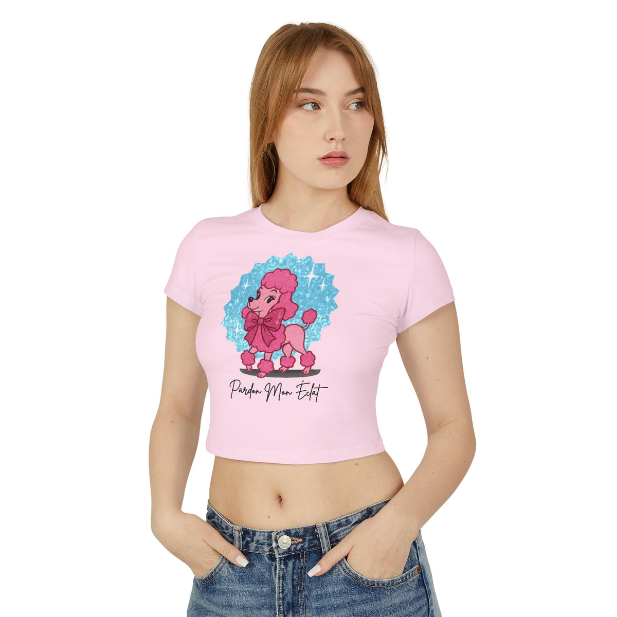 Pardon Mon Éclat (Excuse My Sparkle) Pink Poodle Women's Baby Tee